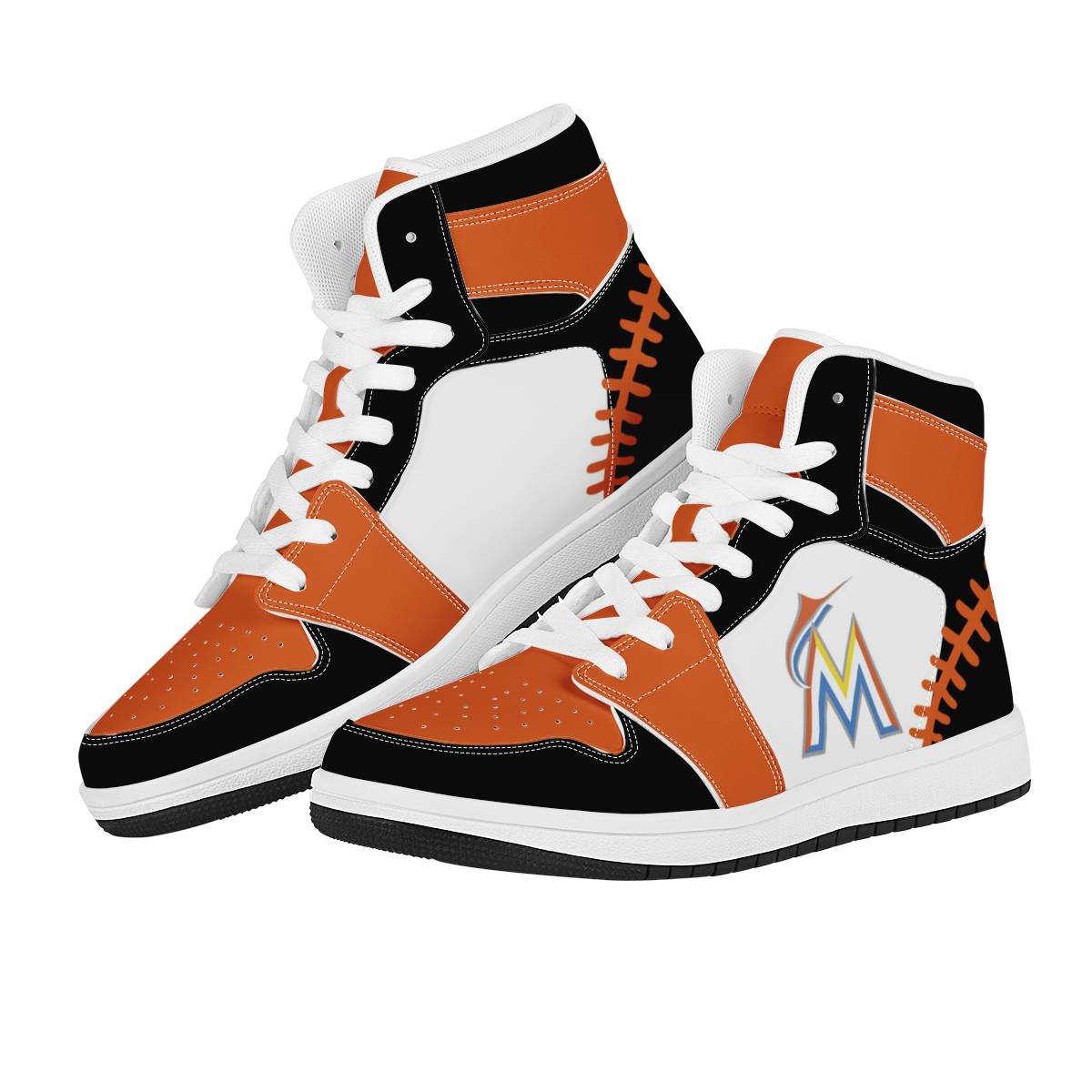 Women's Miami Marlins High Top Leather AJ1 Sneakers 003